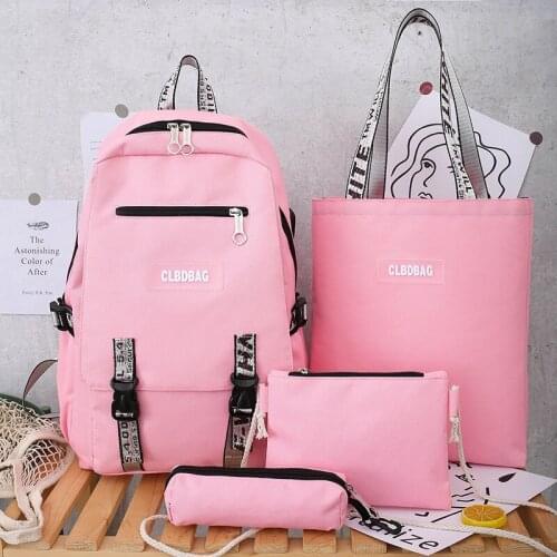 2021 USB 4Pcs/set Canvas Backpacks Women School Bags for Teenage Girls Bookbags Preppy Style Travel Backpack Student Rucksack