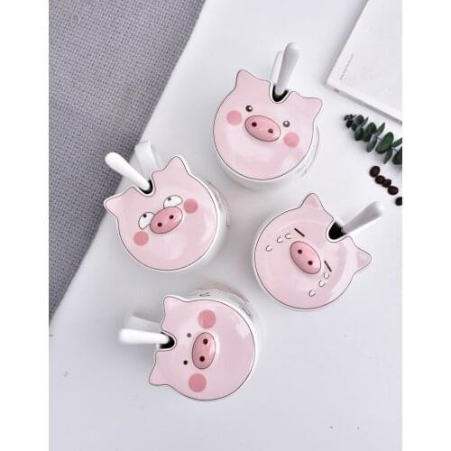 500mL Ceramics Cute Pig Mug with Lid Spoon Coffee Milk Tea Cup Water Drinking Glasses Tumbler Creative Gift Drinkware