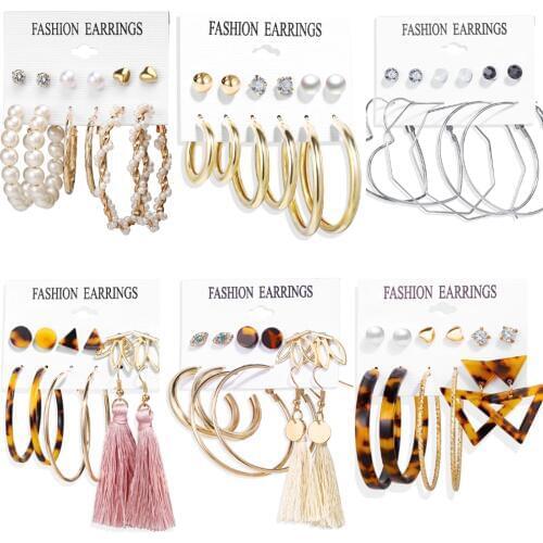 17KM Vintage Big Gold Hoop Earrings For Women Oversize Circle Earrings Pearl Heart Earring Set 2019 Brincos Statement Jewelry