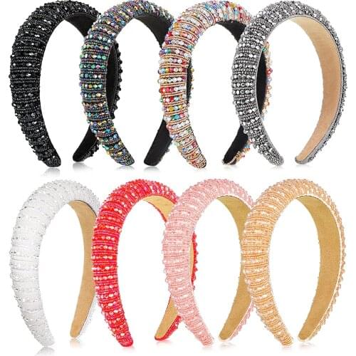 Colorful Crystal Baroque Headbands Rhinestone Hair bands Women Boho Elegant Padded Hairband Hair Accessories