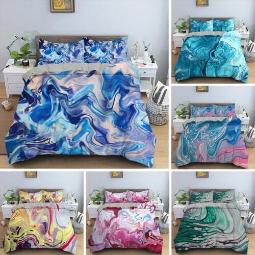 Colorful Marble Bedding Set Pastel Pink Blue Purple Quicksand Duvet Cover Abstract Art Bed Set Bright Girl Bedspread King Size