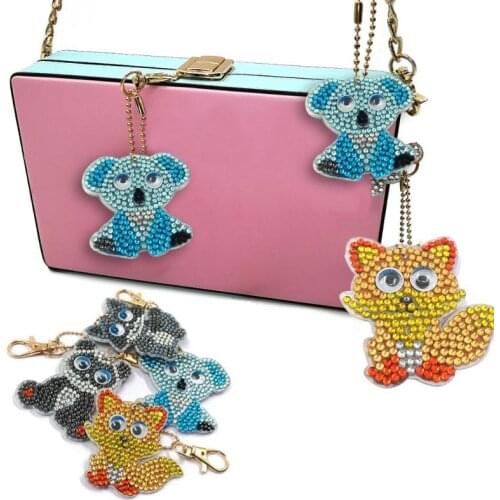 Hot Sale 4pcs/set Diy Diamond Painting Partial Round Sequin Cartoon Animal Key Chain Jewelry Shining Handmake Gift Decoration