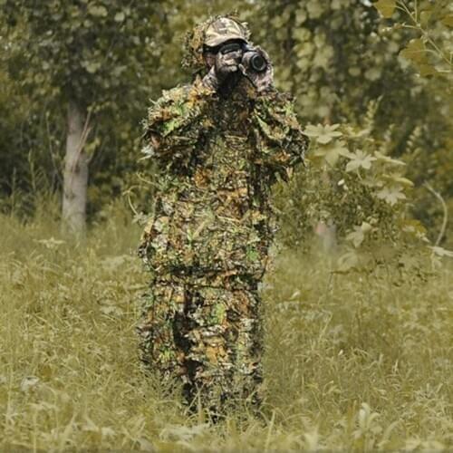 Woodland 3D Bionic Leaf Disguise Uniform CS Camouflage Set Sniper Ghillie Suit cloak hat Sniper