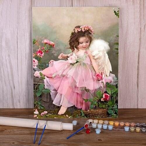 Angel Girl Landscape Coloring By Numbers Painting Complete Kit Acrylic Paints 50*70 Canvas Pictures Wholesale