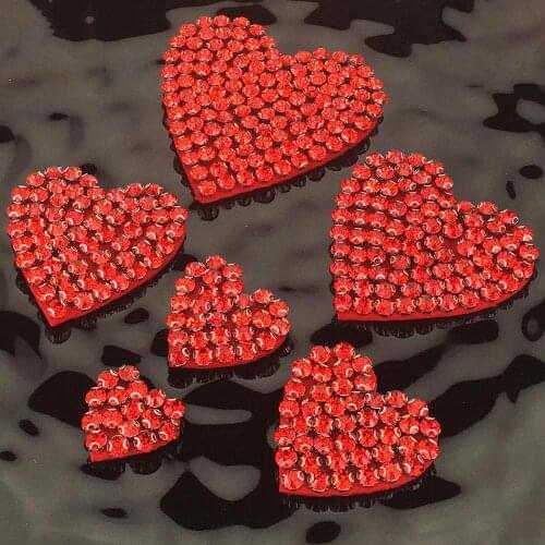 Handmade Craft Clothing Patches Beaded Rhinestones Motif Red Love Heart Embellished Badge T-Shirt Jacket DIY Sewing