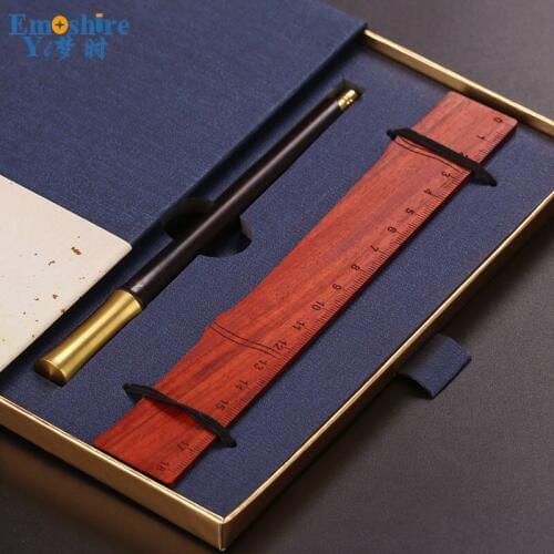 Chinese Style Gift Mahogany Ballpoint Pen Ruler Suit Custom Creative Ballpoint Pen Gift Wooden Ruler Ballpoint Pen P363
