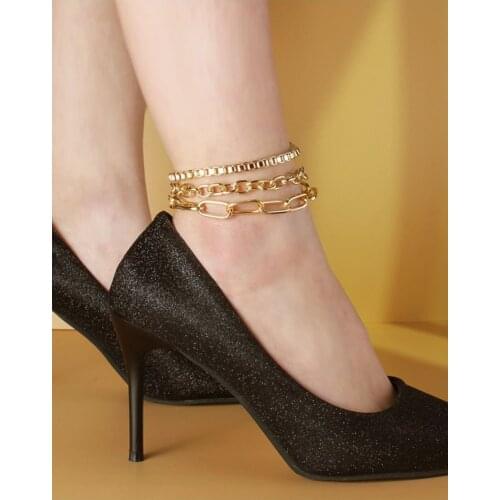 Bohemian personality creative metal chain foot ornament New girl simple and popular 3 combination anklets