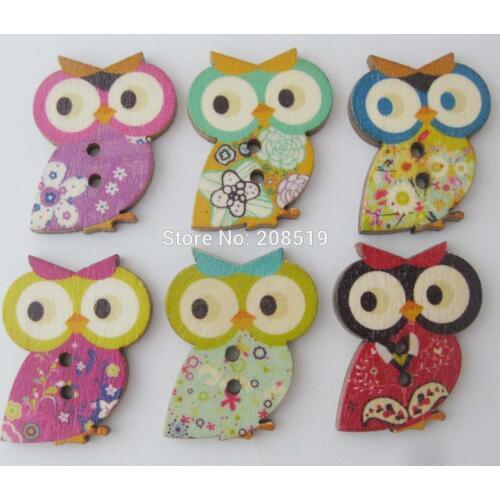 WBNLKV Nature Wood Animal Owl Shape Buttons Mix Colors 120Pcs DIY Crafts Accessories