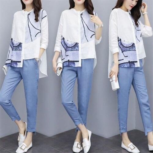 Women Outfit Two Piece Set Chiffon Shirt Tops and Pants Solid Color Casual Fashion Lady Pants Set High Quality Clothes