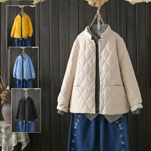 Autumn Winter Coat Women Thin Parka Jacket Single Breasted Loose Clothing Buttons Cotton Coat Female Black Outerwear