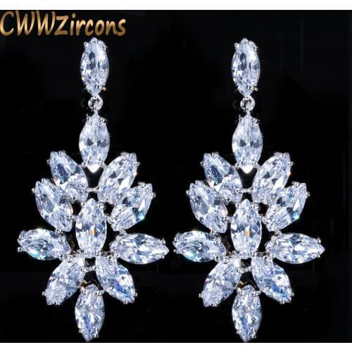CWWZircons Stunning White CZ Crystal Big Long Dangle Drop Wedding Earrings for Women Bridal Party Jewelry Accessories CZ039