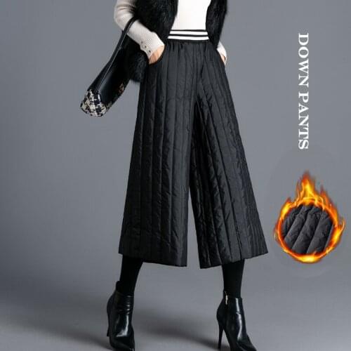 Winter Womens Culotte Pants Oversized Wide Leg Trousers Outer Wear Thick Warm Padded Quilted High Waist Elastic Waist Pants