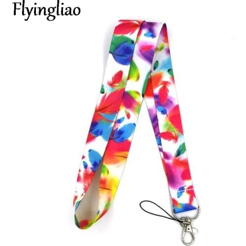 Feather Leave Rainbow Color Keychain Lanyards Id Badge Holder ID Card Pass Gym Mobile Phone Badge Holder Key webbings ribbons