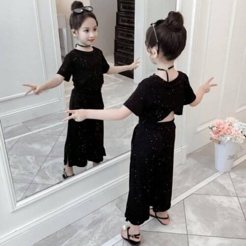 2020 High Quality Girls Clothing Sets Summer Fashion Short Sleeve T-shirt+Casual Pants 2Pcs Girls Clothes Suit Red/Black Colors