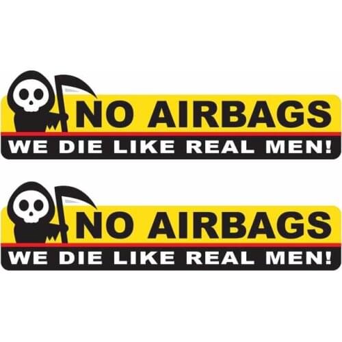 2 X Funny Skeleton Head No Airbags We Die Like Real Men Car Sticker Creative Decal PVC,13cm*3cm