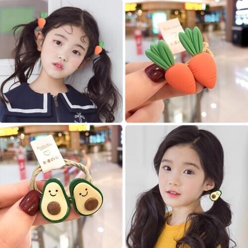 2020 2Pcs/Set Girl Cute Fresh Fruit Avocado 3 cm Hair Bands Children Headwear Ponytail Holder Baby Hairband Kid Hair Accessories