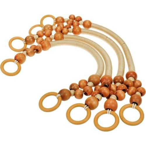 4 Pack 19in Wooden Handles with Wood Bead, Purse Handles Handbag Handle for Bag Making, Handle Replacement