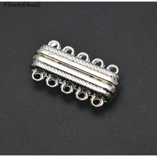Silver Color 5 Rows Magnetic Tube Shape Necklace Clasps Jewelry Findings 100pc Per Lot