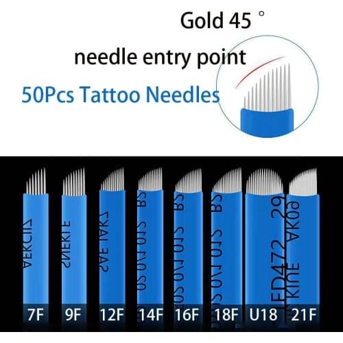 50Pcs Microblading 0.18mm Tebori Blades Needles Tattoo needles Permanent Makeup Needle 7 12 14 16 18 Manual Eyebrow Blades