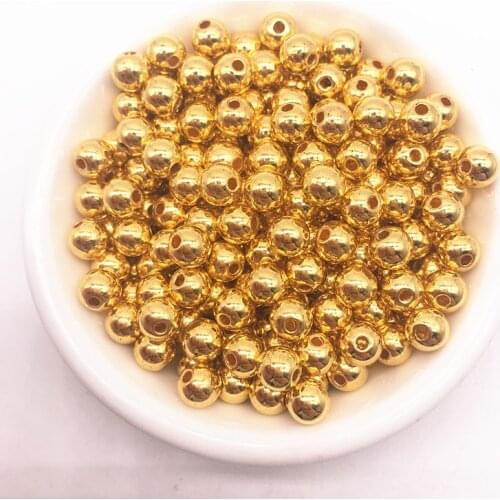 6/8/10/12mm Gold Plastic Beads Smooth Round Loose Spacer Beads Crafts Decoration For Bracelets Necklaces Jewelry Making