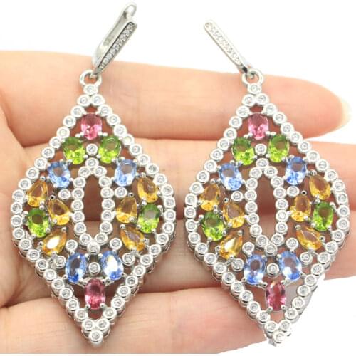 38x22mm Amazing Jewelry Set 12.4g Golden Citrine Blue Aquamarine For Sister Silver Earrings Pendant