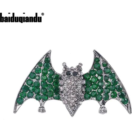 Baiduqiandu Green Rhinestone Bat Brooches Ancient Gold Women Men Animal Brooches Pins Party Casual Gifts Factory Sale