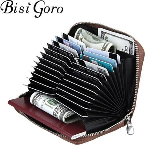 BISI GORO 2019 Unisex Genuine Leather Card Holder Wallet Bank Credit Card Case ID Holders High Capacity mini wallet for Travel