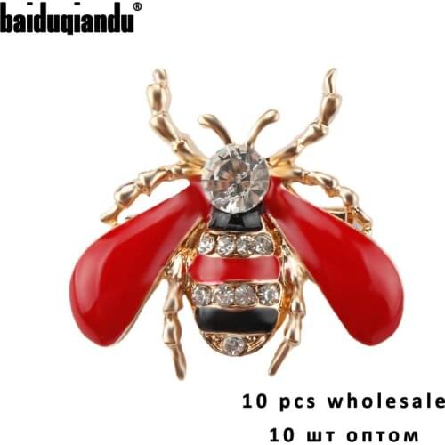 Baiduqiandu Brand Wholesale 10 Pcs Black or Red Wing Enameled and Crystal Rhinestones Insect Bee Brooch Lapel Pins