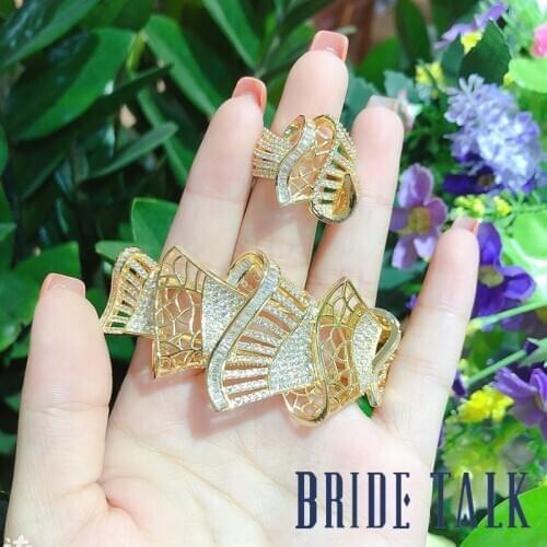 BrideTalk Luxury Bracelet and Ring set Twisted line Cubic zirconia micro paved women jewelry for wedding party jewelry