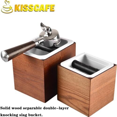 Wooden Coffee Tamper Knock Box Stainless steel Deep Bent Design Coffee Slag isn't Splash Manual Coffee Grinder Cafe Accessories