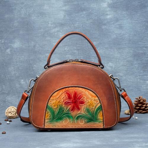 Designer Handbags High Quality Retro Genuine Leather Handbag Ladies Embossing Floral Small Shoulder Bags for Women Tote Bag 2021