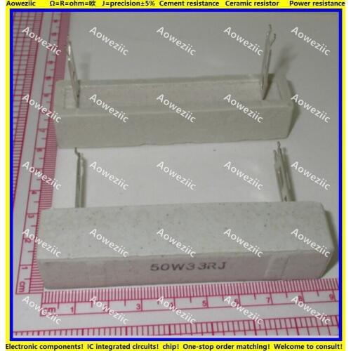 2Pcs 50W33RJ 50W 33 ohm +/- 5% Horizontal cement resistor 50W33ΩJ Cement resistance 50W33R 50W33OHM 33R Ceramic resistor plug-in