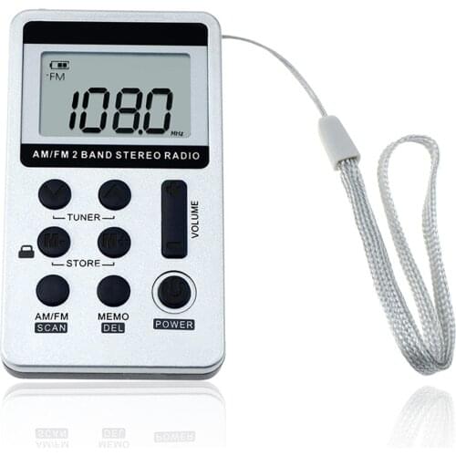 HanRongDa HRD-103 AM FM Digital Radio 2 Band Stereo Receiver Portable Mini Radio Pocket Radios with Headphones 1.5in LCD Screen