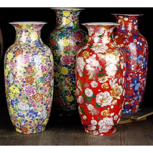 Jingdezhen Ceramic floor vase Chinese living room decoration antique enamel wax gourd vase