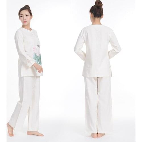 Chinese Tradition Women Suit Loose Trousers Tops Set Tai Chi Zen Meditation Clothing Cotton Linen Outdoor Yoga Sets