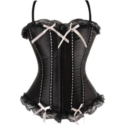 Plus Size Lace Trim Corset Overbust Body Shapewear Women Burlesque Bodice Steampunk Bustier Sexy Lingerie Waist Trainer Corset