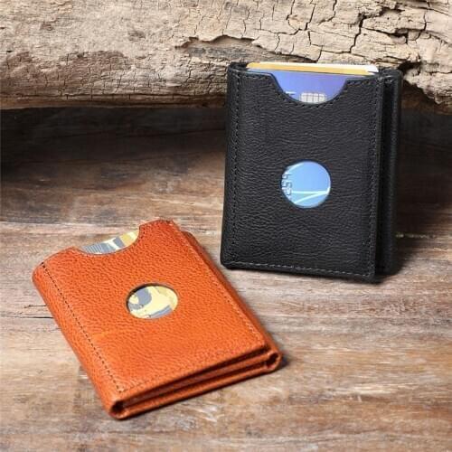 Retro simple mens genuine leather card bag head layer cowhide trend fashion ladies short wallet credit card bag coin purse