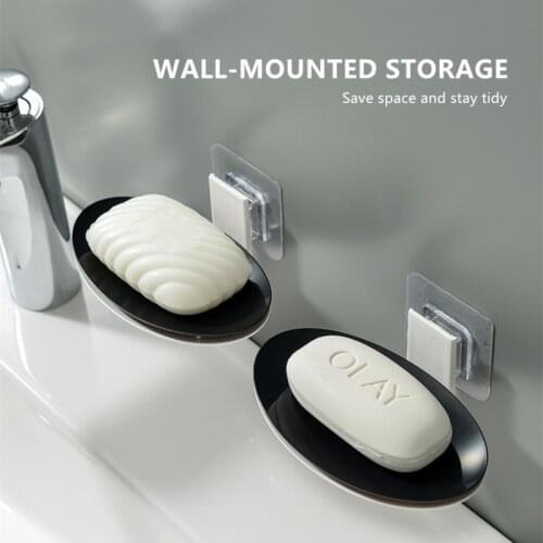 Creative Soap Box Wall-mounted Suction Cup Soap Dish Free Punch Drain Rack Wall Mounted Oval Soap Box For Bathroom Toilet