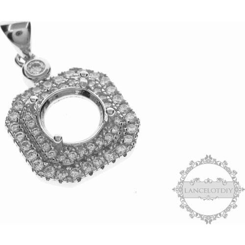 6.5-9MM Gems CZ Stone Round Prong Bezel Settings Solid 925 Sterling Silver DIY Pendant Charm Tray 1411214