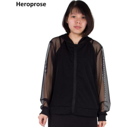 New Fashion Casual Zipper Long Sleeve Women Loose Mesh Top Jacket Female With A Hood Coat Outwear For Girls