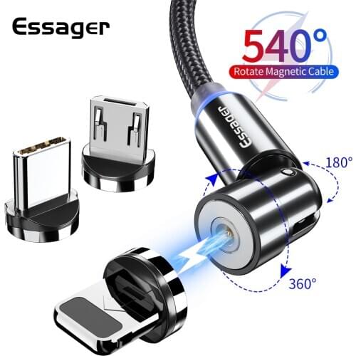 Essager 540 Rotate Magnetic Cable Micro USB Type C Cable Fast Charging Magnet Charger Phone Cable For iPhone Android Wire Cord