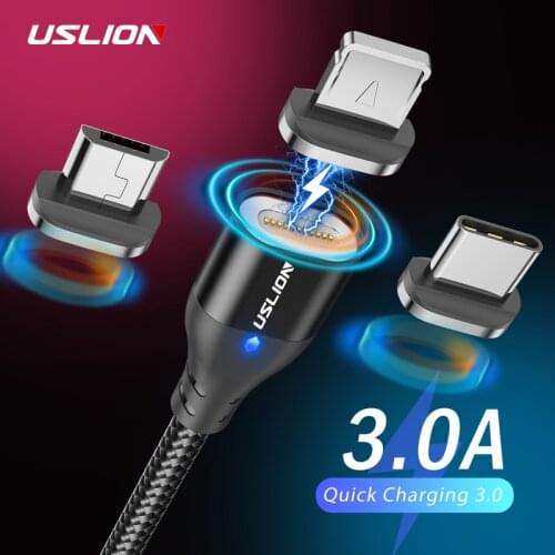 USLION Magnetic Fast Cable Micro USB Charging Phone Android Data Cable Wire Magnet Charger For Samsung Xiaomi Huawei Mobile 3A