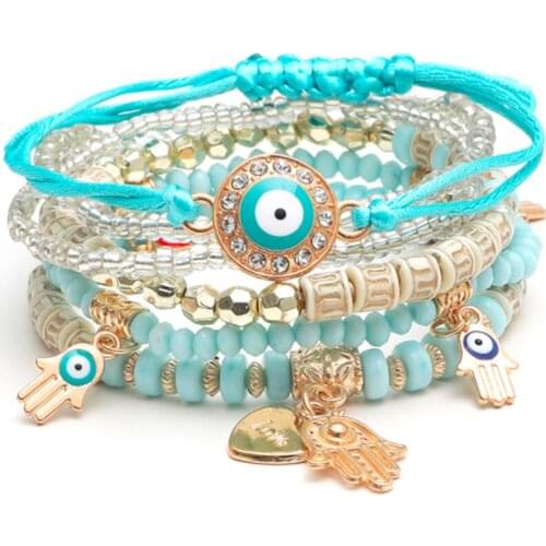 Handmade Multi Layer Turkish Lucky Evil Eye Bead Bracelet for Women 2021 Bohemia Temperament Beach Accessories Gift