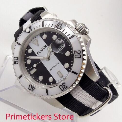 Black white dial sapphire crystal BLIGER 40mm ceramic rotating bezel luminous automatic movement mens watch
