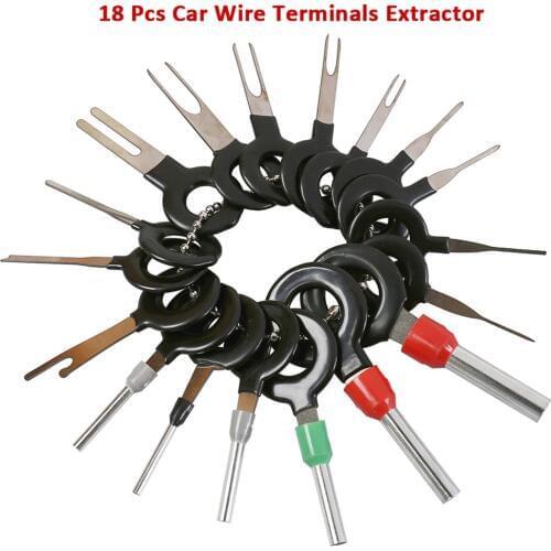 18Pcs Auto Terminals Removal Key Tool Set Car Electrical Cable Wiring Crimp Connector Pin Extractor Kit,Car Repair Hand Tool Set