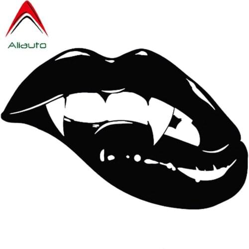Aliauto Fashion Car Sticker Sharp Monster Mouth Kiss Vampire Lips Teeth Vinyl Personality Sunscreen Decal Black/silver,18cm*11cm