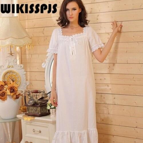 2021 Summer New White Princess Short Sleeve Long Nightdress Large Size Loose Cotton Housewear Gong Tingfeng Nightgown Women