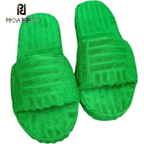 2021 Autumn New Round-toe Thick-soled Flip-flops Womens Outer Wear Green Terry Cloth Fashion Casual All-match Sandals