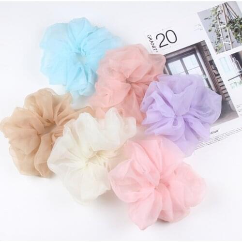 Solid Color Organza Scrunchies Women Elastic Hair Ropes Hair Tie Hair Band Headwear Oversized Big Scrunchie Girl Ponytail Holder