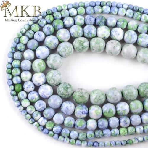 Wholesale Natural Light Blue Green Rain Stone Round Beads For Jewelry Making 4mm-10mm DIY Bracelet Necklace Jewellery Strand 15"